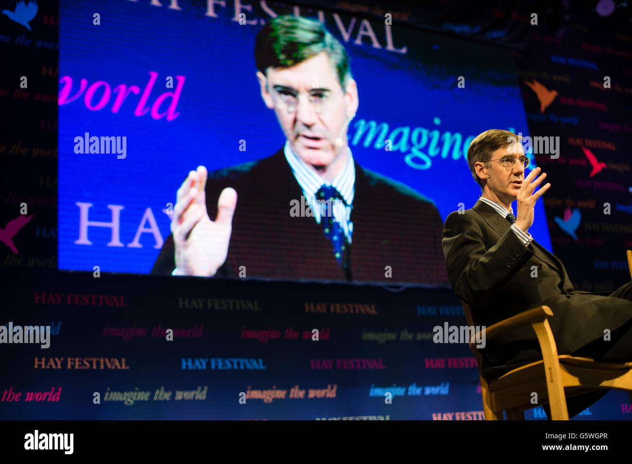 Jacob Rees-Mogg,  British Eurosceptic  pro-Brexit Conservative Party politician, MP for North East Somerset since 2010   The Hay Festival of Literature and the Arts, Hay on Wye, Powys, Wales UK, Sunday June 05 2016 Stock Photo