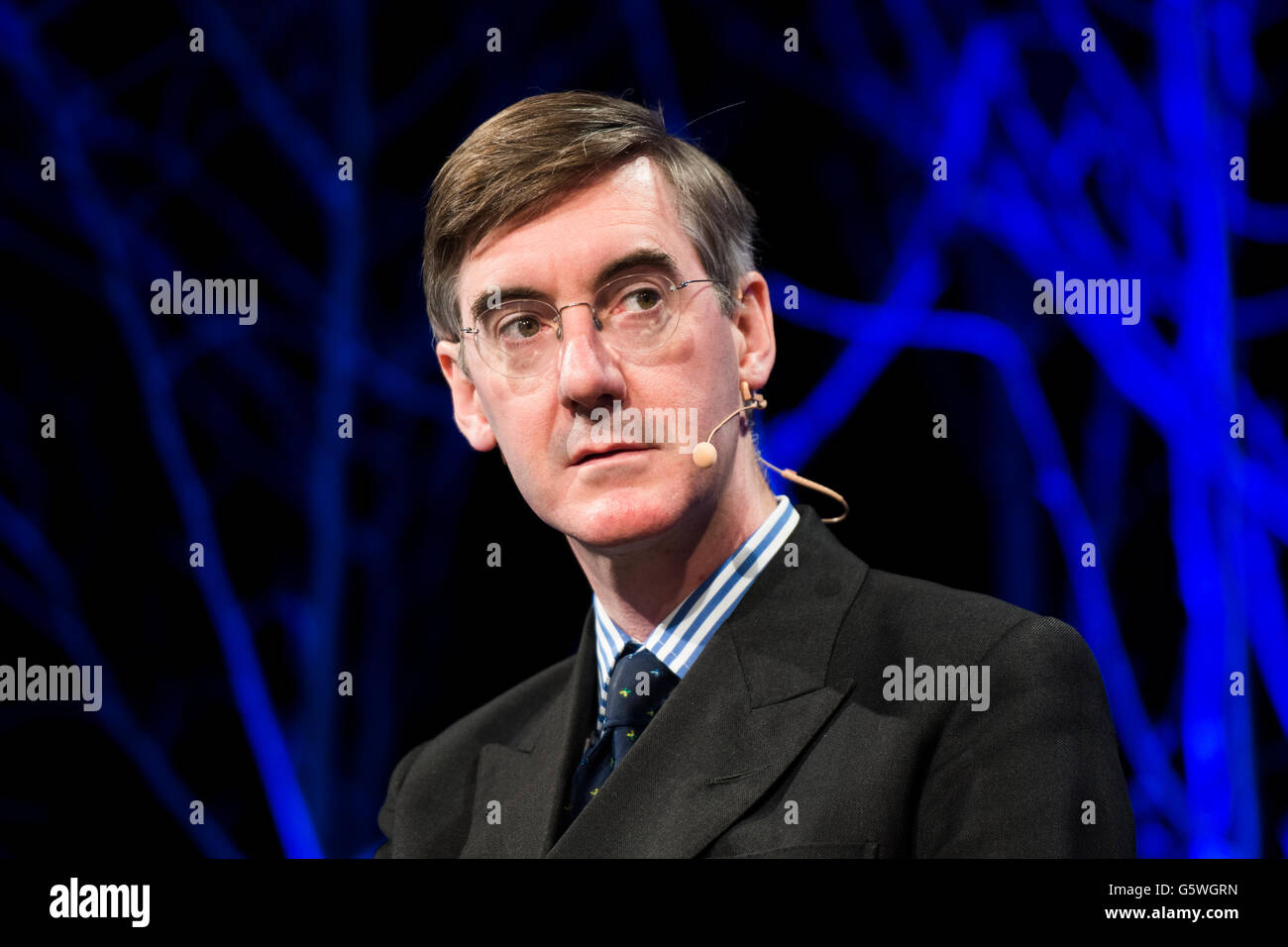 Jacob Rees-Mogg,  British Eurosceptic  pro-Brexit Conservative Party politician, MP for North East Somerset since 2010   The Hay Festival of Literature and the Arts, Hay on Wye, Powys, Wales UK, Sunday June 05 2016 Stock Photo