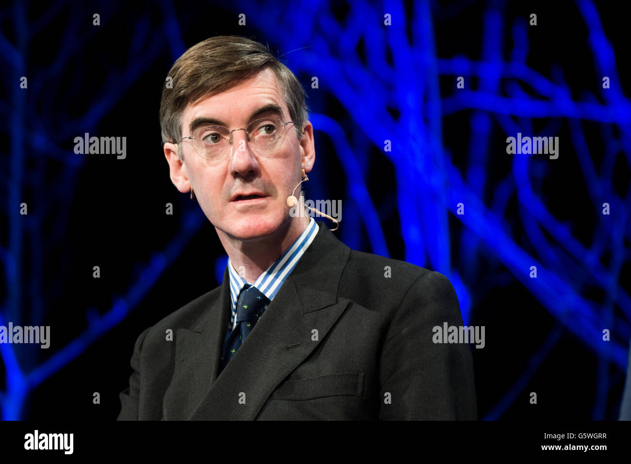 Jacob Rees-Mogg,  British Eurosceptic  pro-Brexit Conservative Party politician, MP for North East Somerset since 2010   The Hay Festival of Literature and the Arts, Hay on Wye, Powys, Wales UK, Sunday June 05 2016 Stock Photo