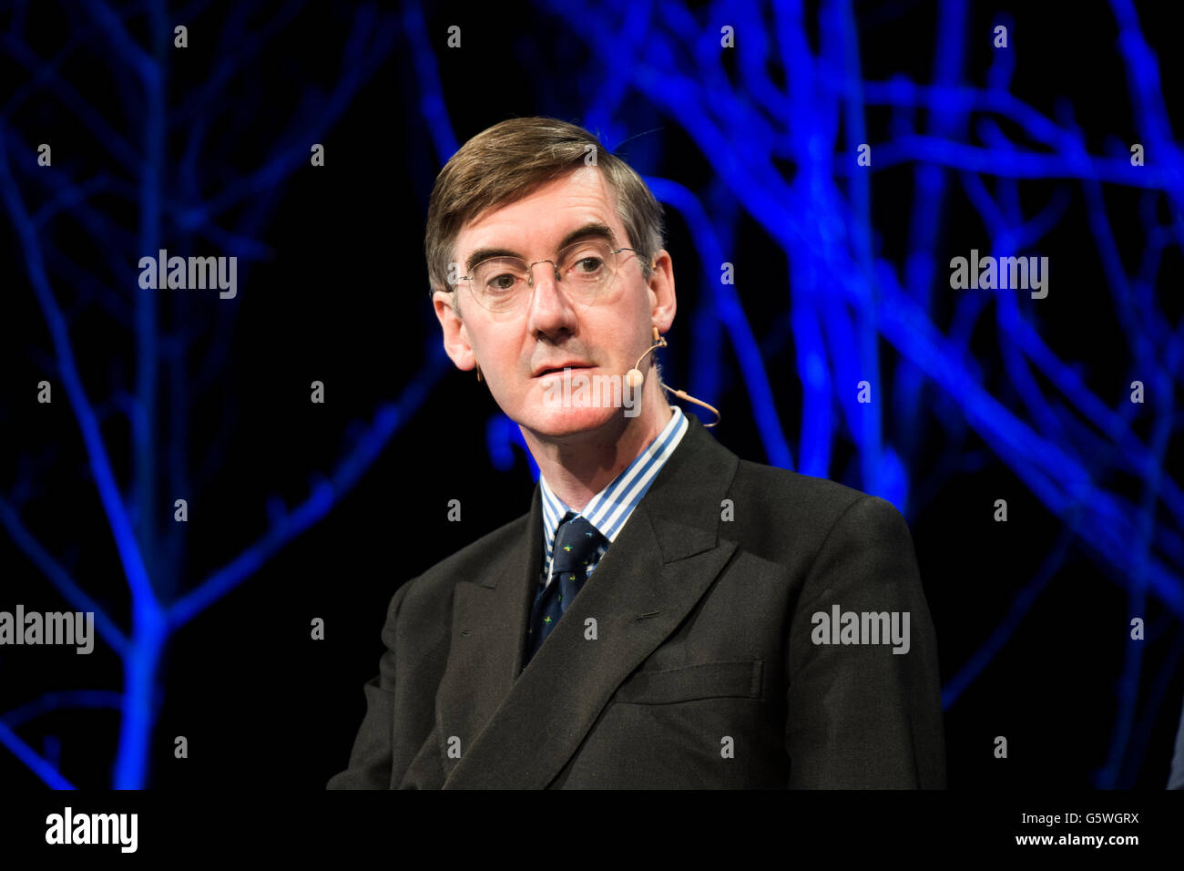 Jacob Rees-Mogg,  British Eurosceptic  pro-Brexit Conservative Party politician, MP for North East Somerset since 2010   The Hay Festival of Literature and the Arts, Hay on Wye, Powys, Wales UK, Sunday June 05 2016 Stock Photo