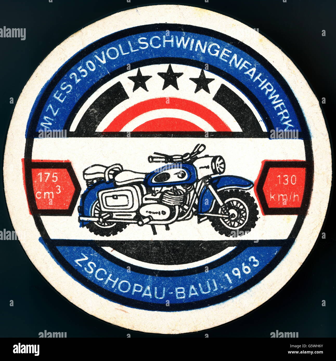 transport / transportation, motorcycle, MZ ES 250, year of construction:: 1963, producer: VEB, Motorradwerke Zschopau, beer mat, 1960s, Additional-Rights-Clearences-Not Available Stock Photo