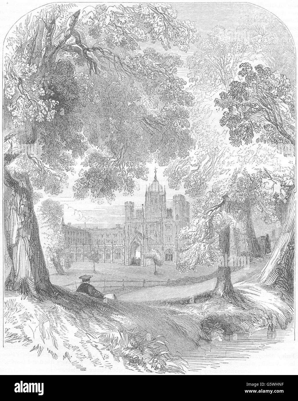 CAMBRIDGE New Buildings, St. John's College, Cambridge, antique print