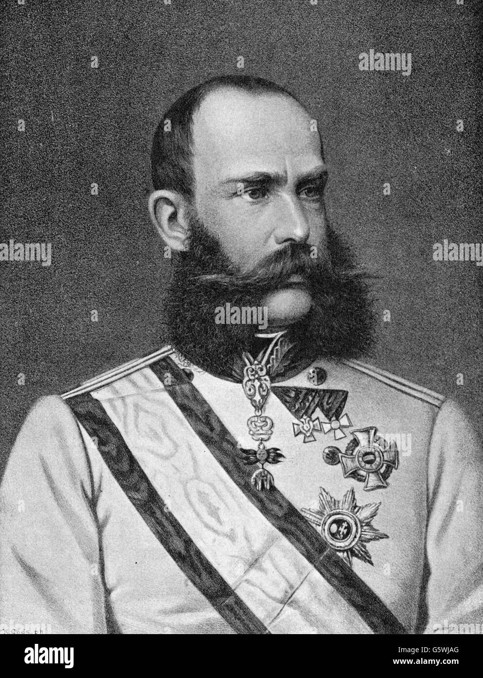 Franz Joseph I, 18.8.1830 - 21.11.1916, Emperor of Austria 2.12.1848 - 21.11.1916, portrait, print after painting, circa 1870, Artist's Copyright has not to be cleared Stock Photo