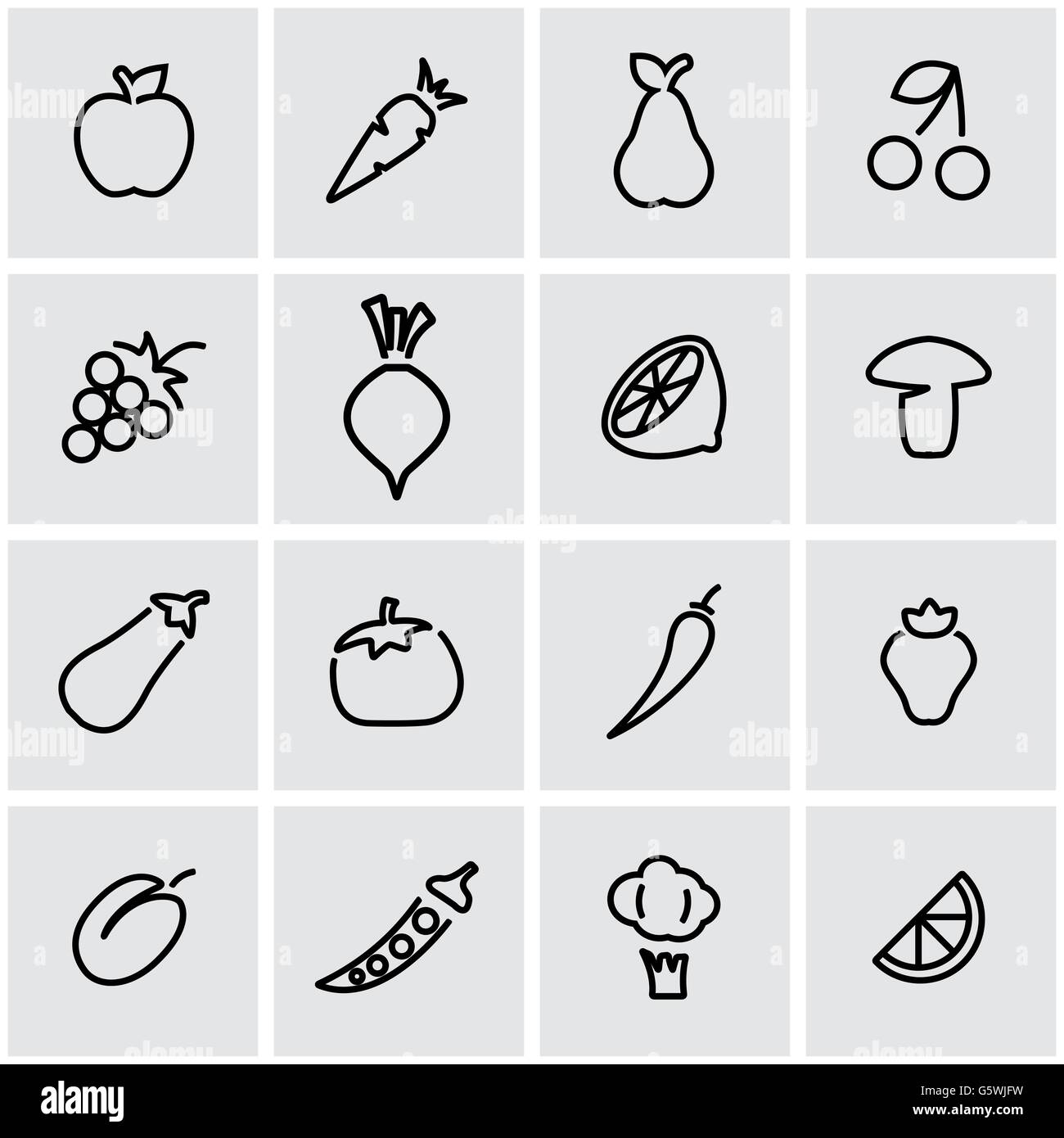 Vector line fruit an vegetablees icon set Stock Vector Image & Art - Alamy