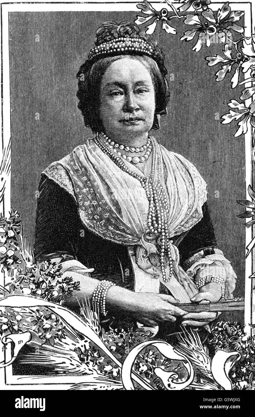 Sophie Louise, 8.4.1824 - 23.3.1897, Grand Duchess of Saxe-Weimar-Eisenach 8.7.1853 - 23.3.1897, half length, wood engraving after drawing by Herrmann Junker, circa 1895, Stock Photo