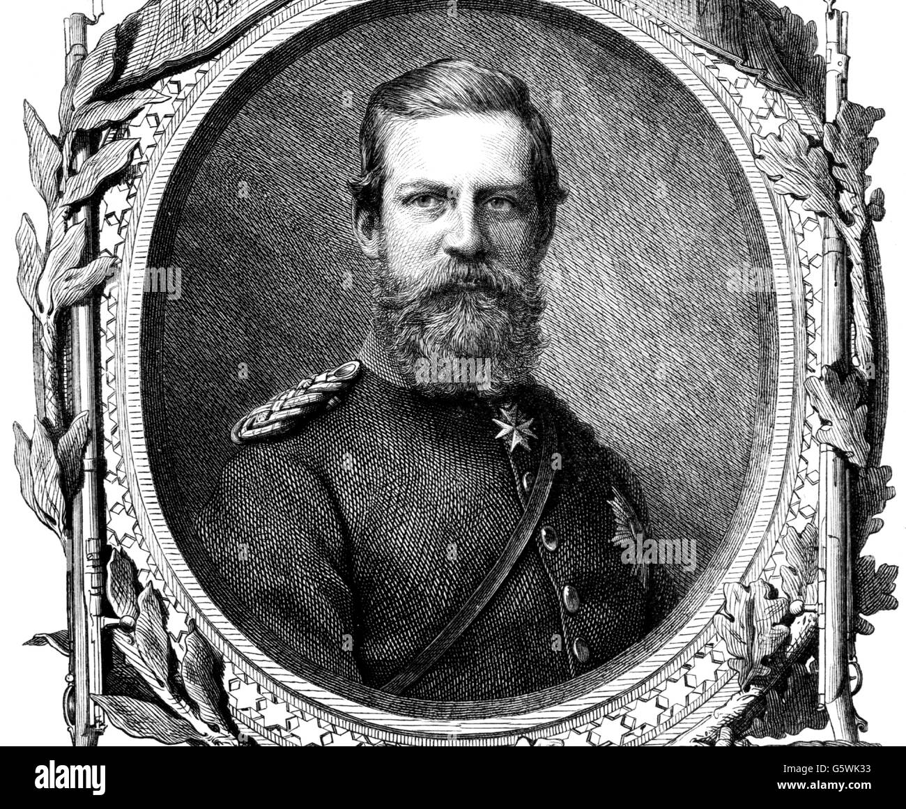 Frederick III, 18.10.1831 - 15.6.1888, German Emperor 9.3. - 15.6.1888, portrait, wood engraving, circa 1865, Stock Photo
