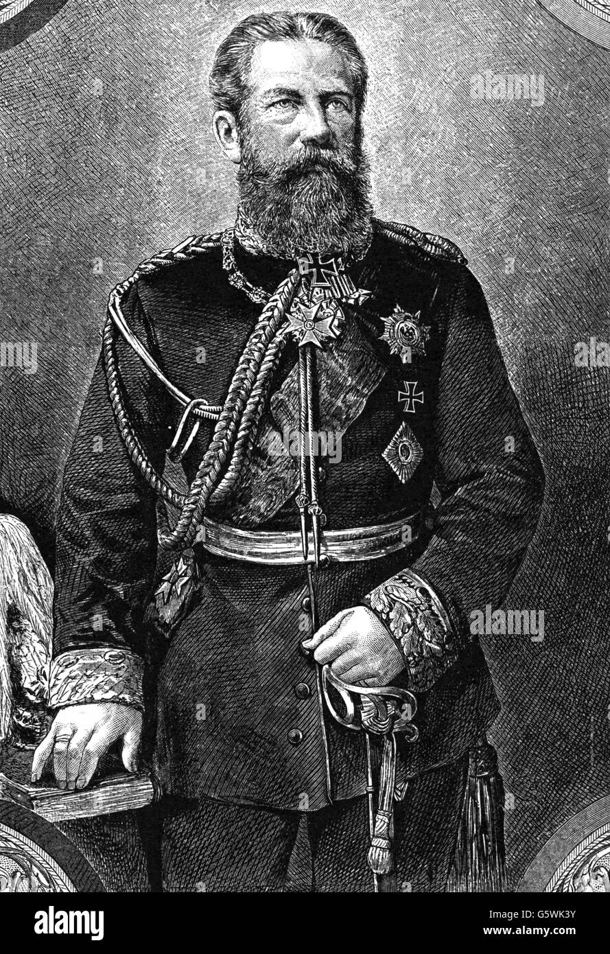 Frederick III, 18.10.1831 - 15.6.1888, German Emperor 9.3. - 15.6.1888, half length, wood engraving, circa 1875, Stock Photo
