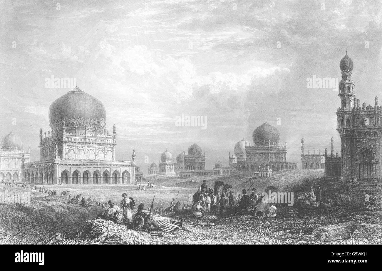 INDIA: Tombs of the Kings of Golkonda, antique print 1844 Stock Photo