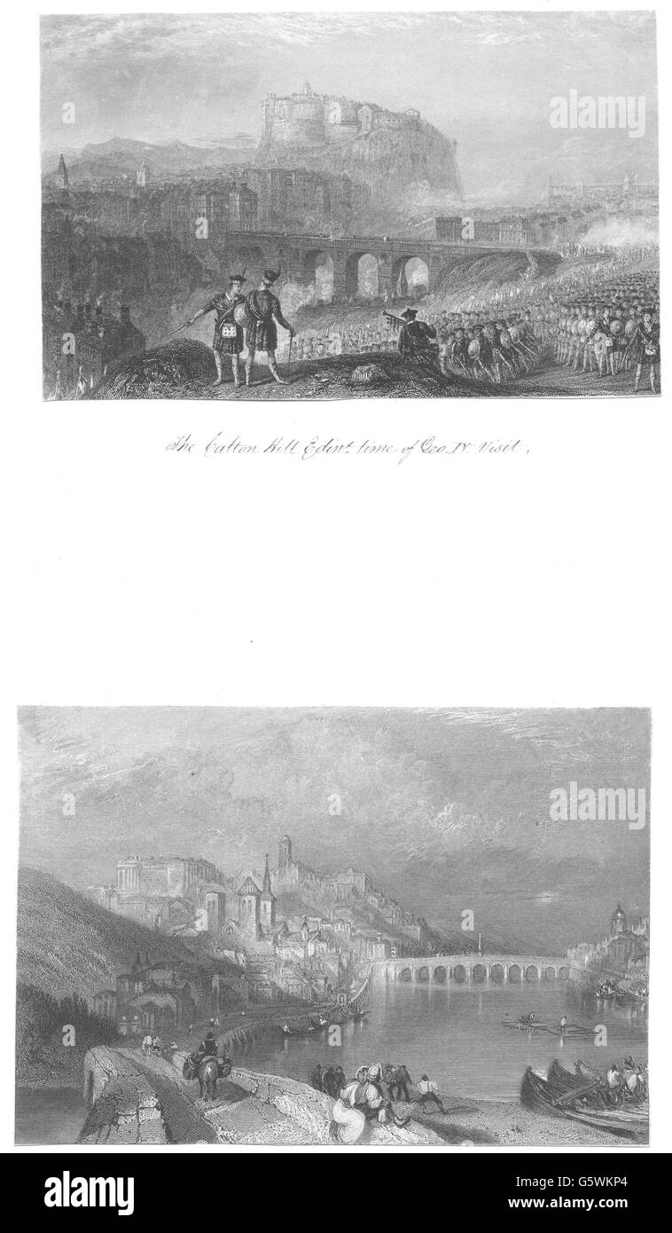 SCOTLAND: The Calton Hill Edinburgh, Time of Geo. IV, Visit, old print c1840 Stock Photo