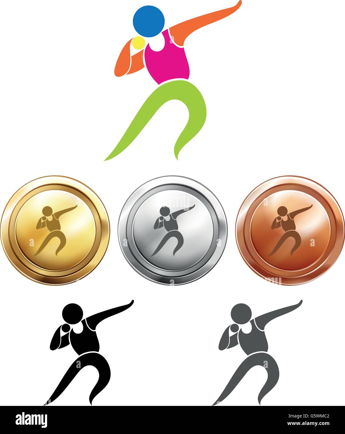 Sport icon for shot put and medals illustration Stock Vector Image