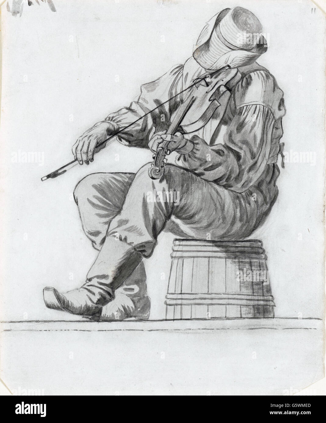 George Caleb Bingham - Fiddler (study for The Jolly Flatboatmen) (recto ...