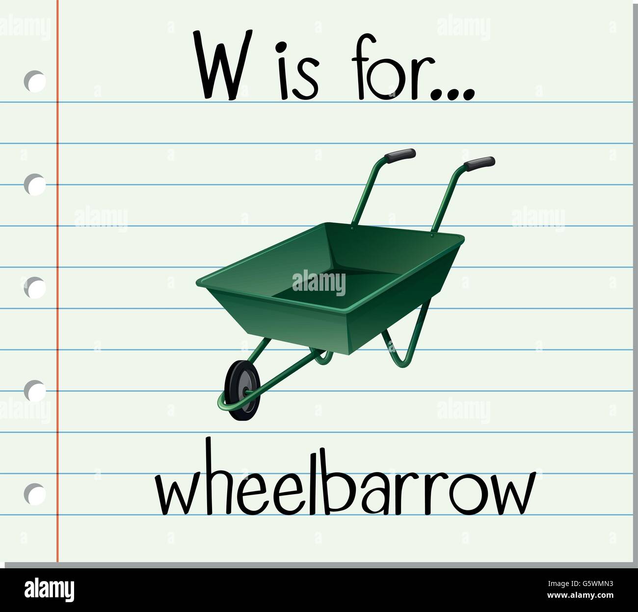 Flashcard letter W is for wheelbarrow illustration Stock Vector