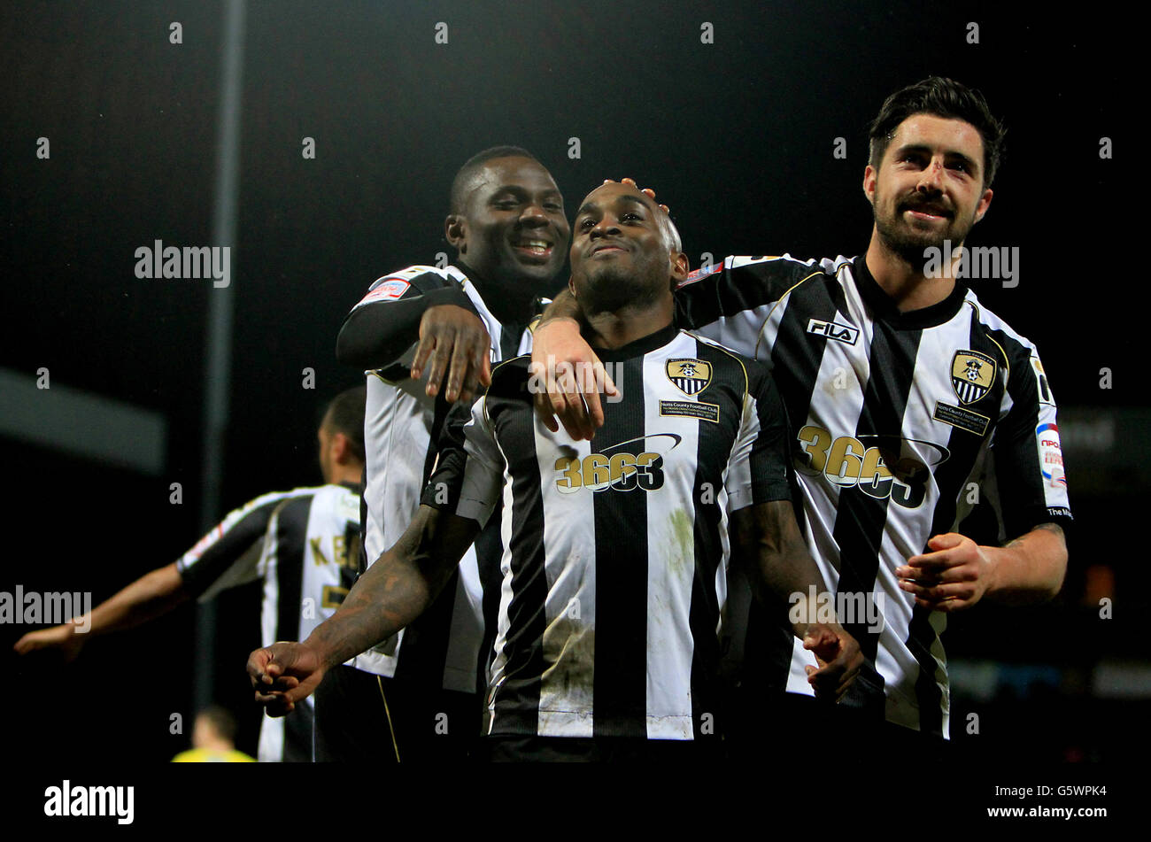 Soccer - npower Football League One - Notts County v Bury - Meadow Lane. Notts County's Jamal Campbell-Ryce (centre) celebrates scoring his sides fourth goal of the game from the penalty spot Stock Photo