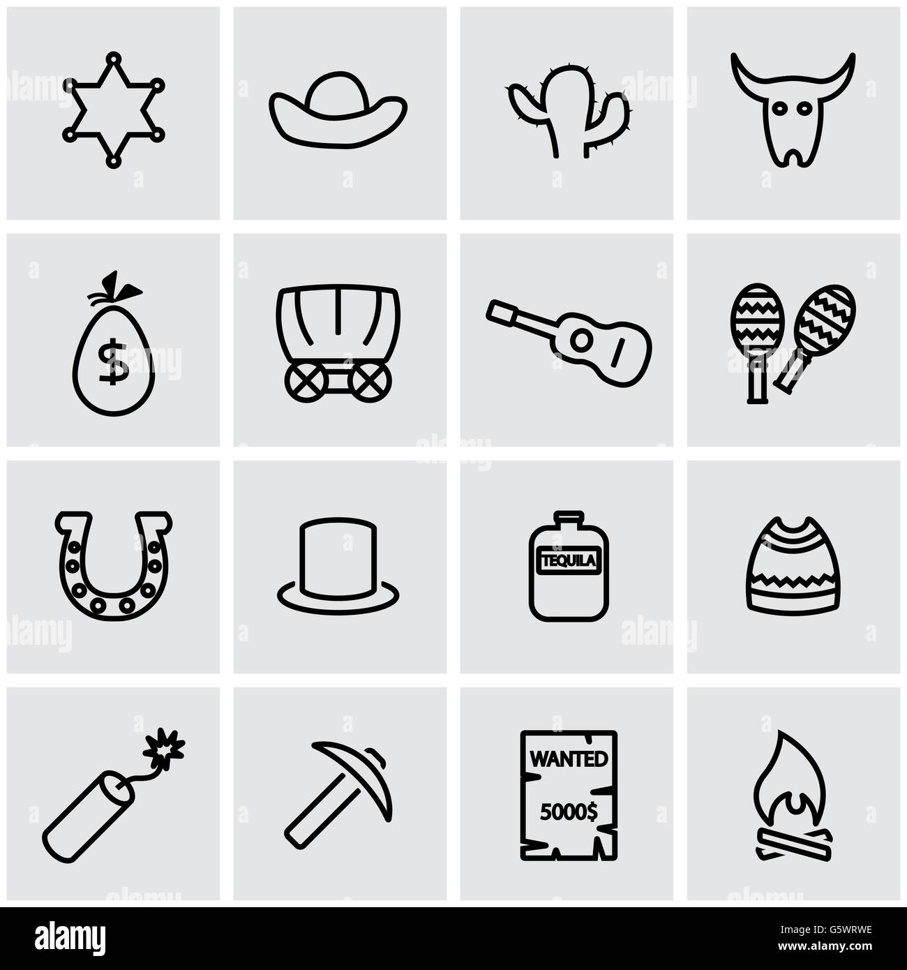 Vector line wild west icon set Stock Vector Image & Art - Alamy