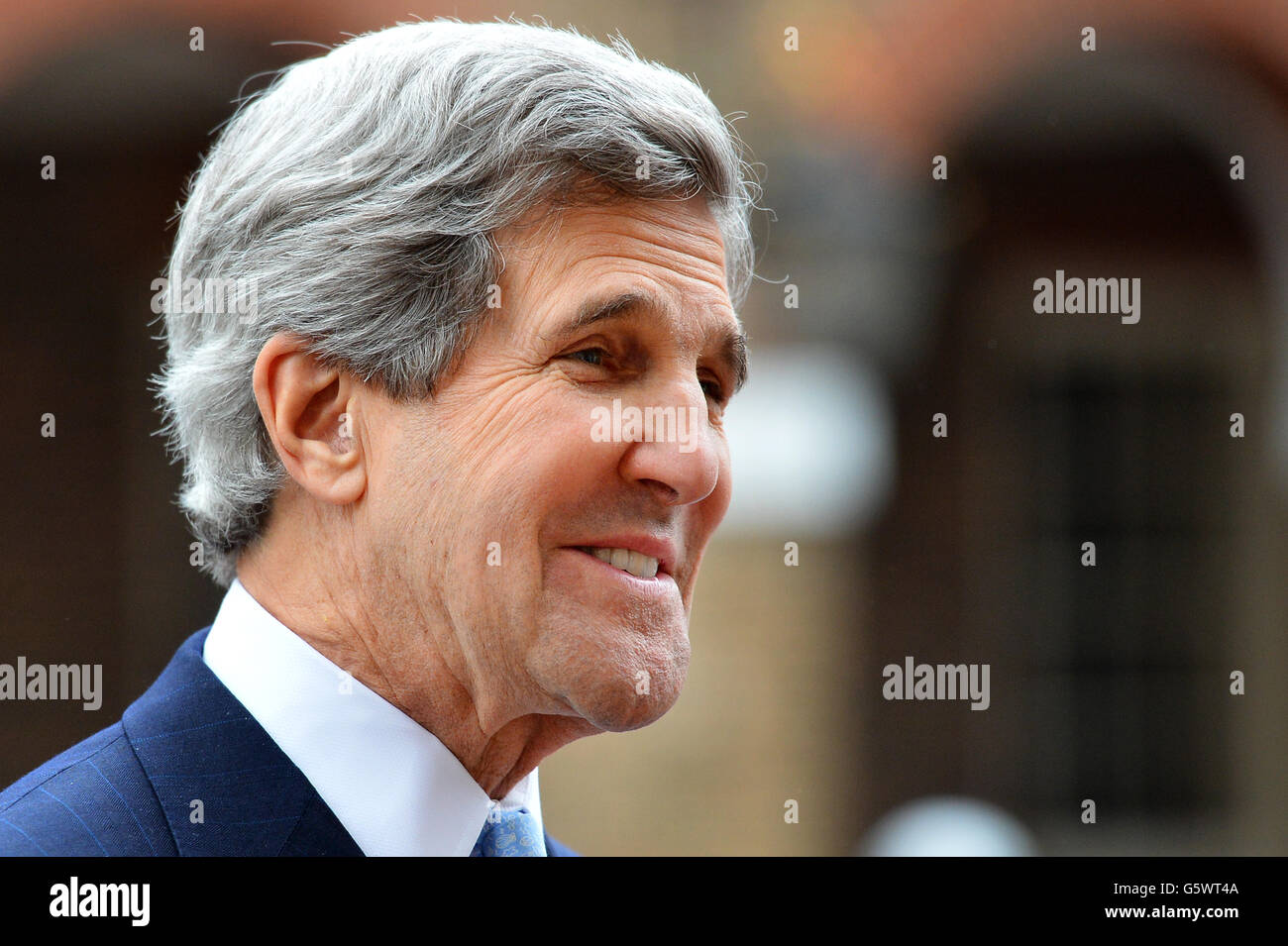 US Secretary of State John Kerry arrives ahead of a meeting with Foreign Secretary William Hague in Lancaster House, central London. Stock Photo
