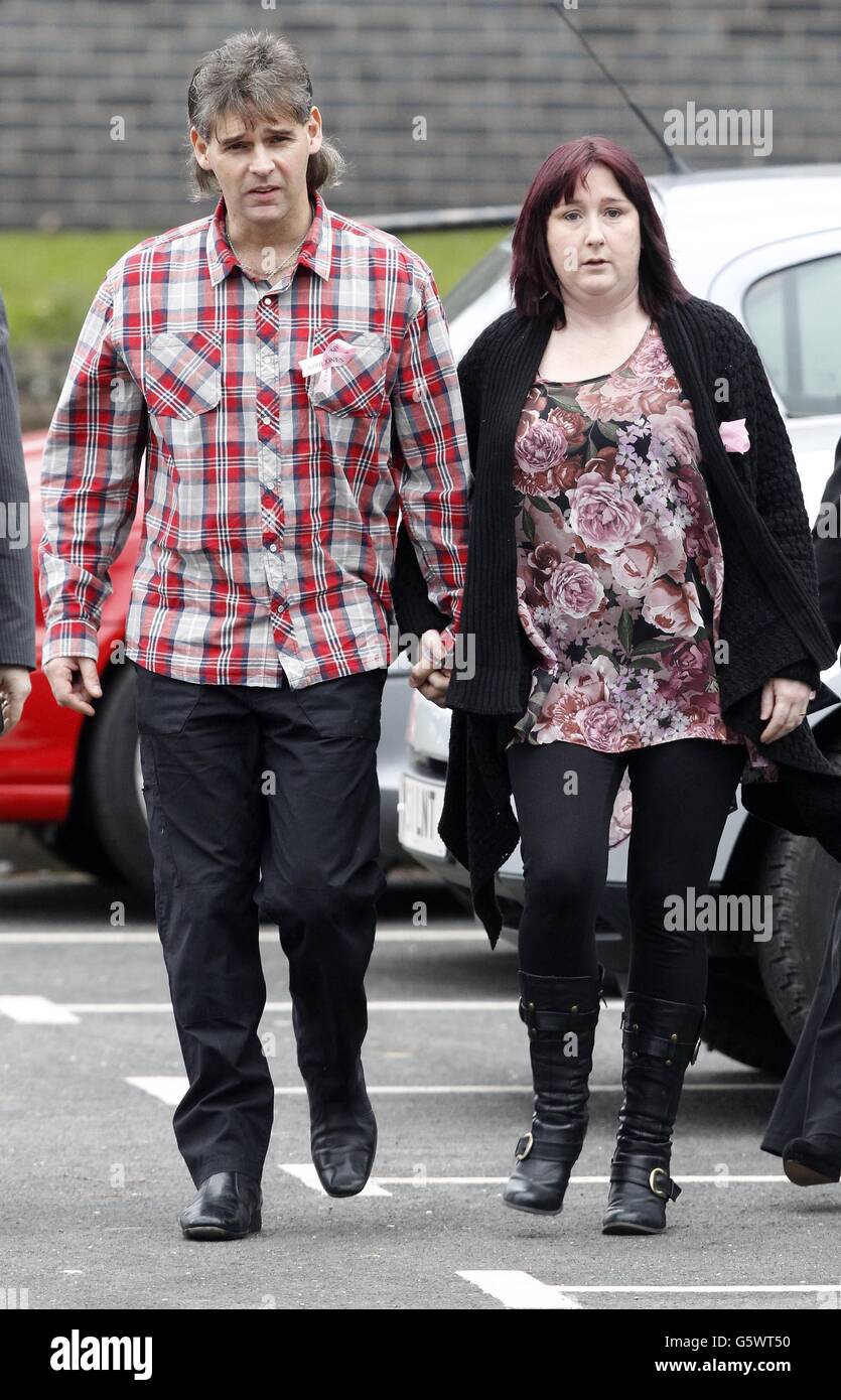 Paul and Coral Jones parents April Jones arrive at Mold Crown Court, for the the trial of Mark Bridger, accused of the murder of April, 5 from Macynllth, Wales. Stock Photo