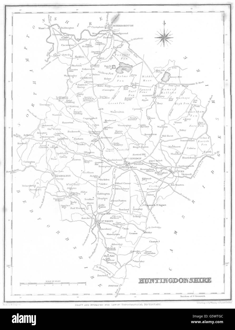 HUNTINGDONSHIRE Hunts. Lewis, 1844 antique map Stock Photo Alamy