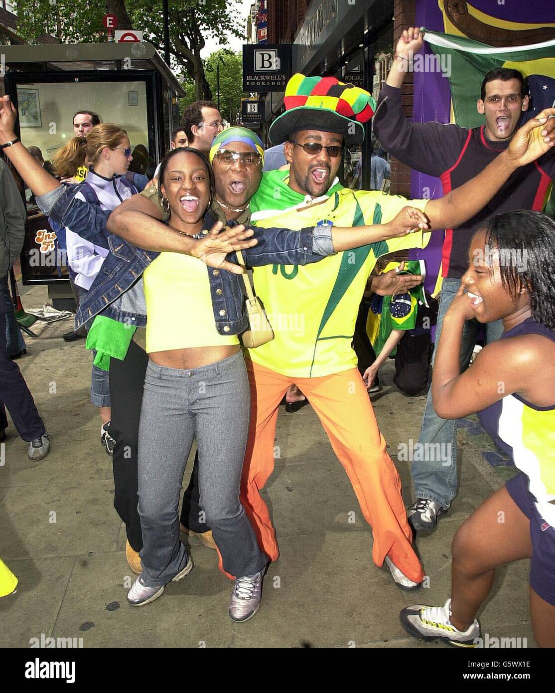 Brazil fans celebrate in London. Brazil football supporters in central
