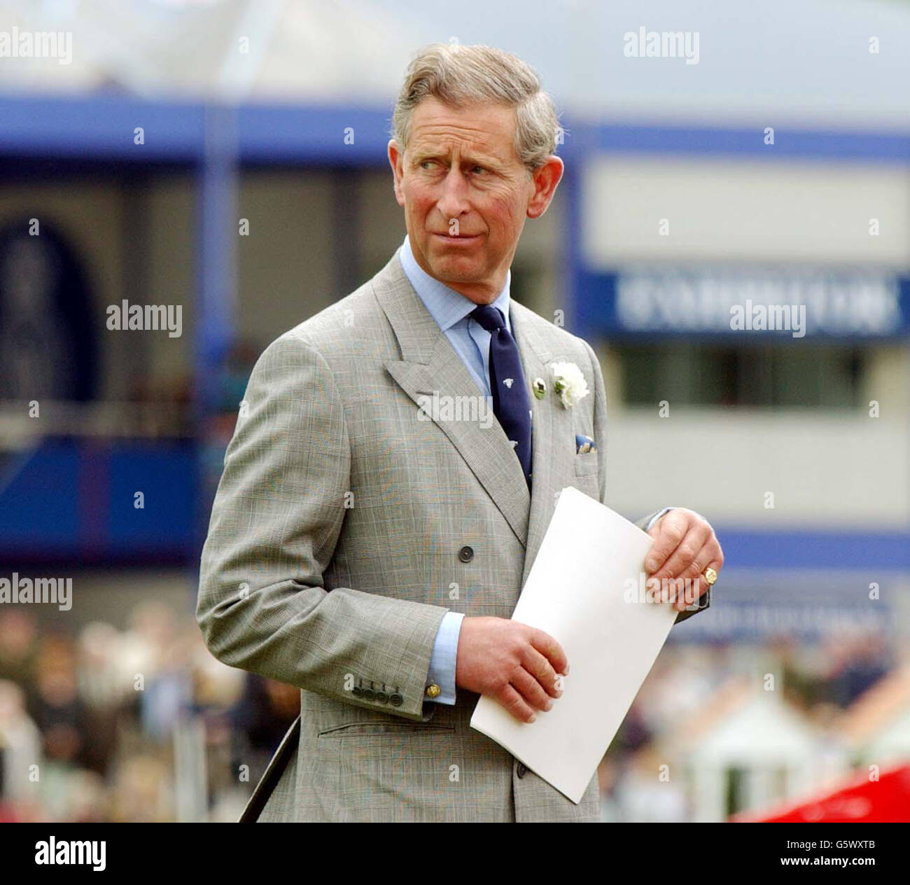 The Prince of Wales prepares to make a speech at the Royal Show, Stoneleigh, Warwickshire. The Prince today warned of the damage being done to the UK countryside from a ready supply of cheap food as he opened this year's Royal Show, the UK's premier agriculture show. * 9/7/02: The Prince of Wales was inspecting work to convert a power station into an art gallery. Charles was visiting Wapping Hydraulic Power Station, in east London, which is being transformed in a bid to regenerate the area. His visit marks the launch of a project aiming to encourage local communities to help rescue historic Stock Photo