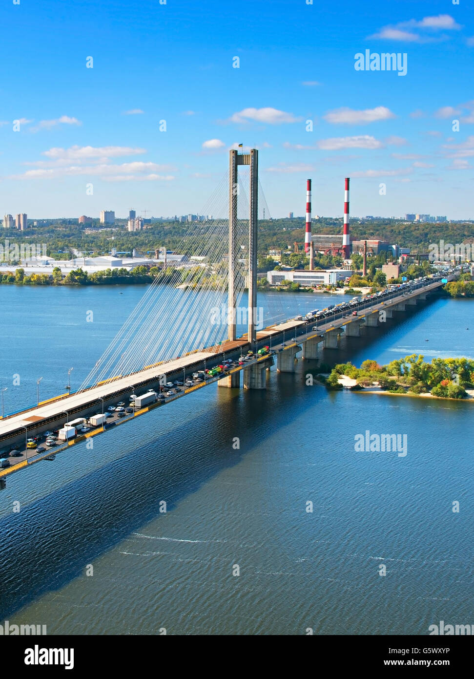 Pivdennyi (Southern) Bridge in Kiev, Ukraine. Kiev is the capital of ...