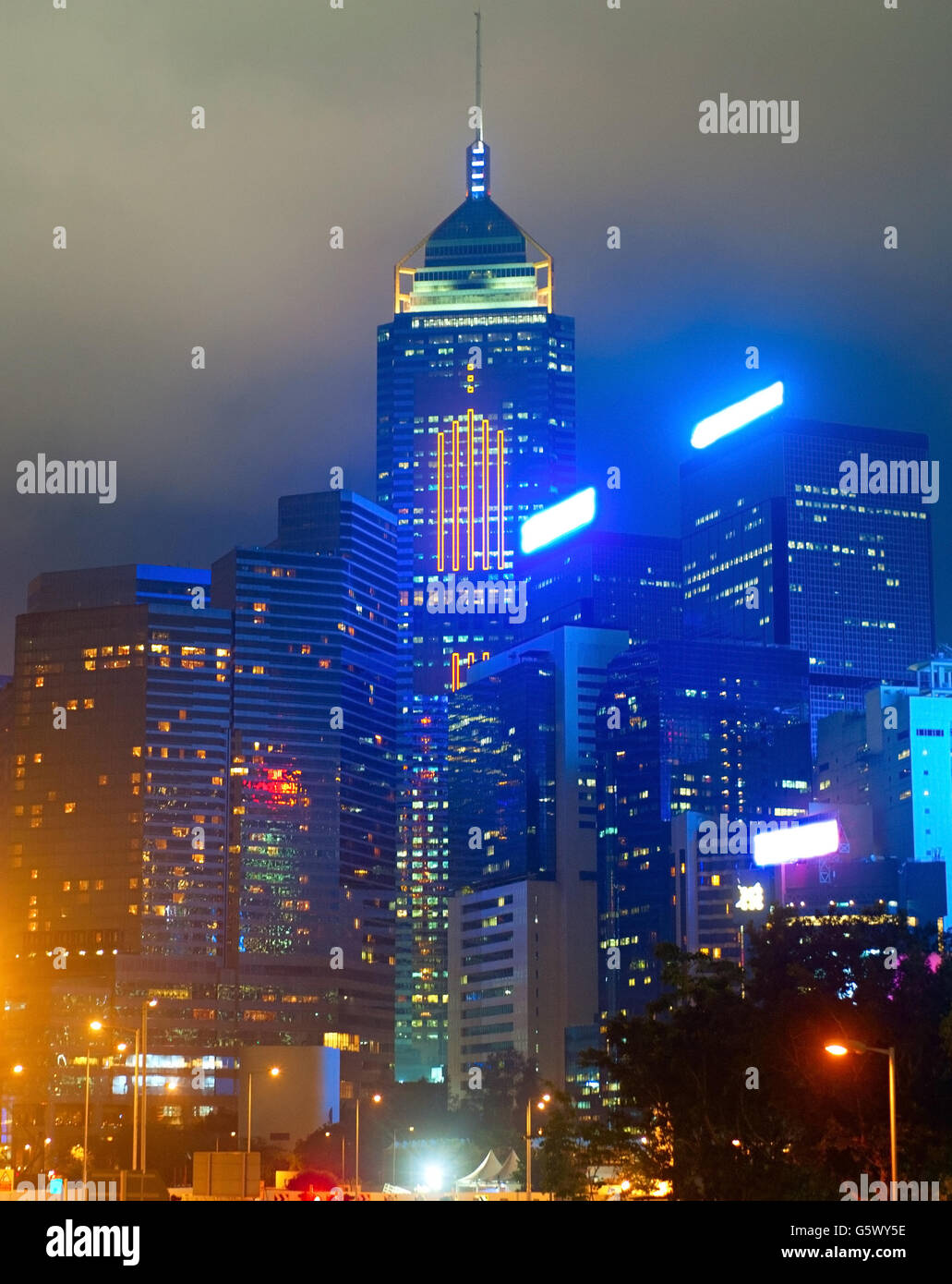 Office buildings in Hong Kong Downtown at night Stock Photo - Alamy