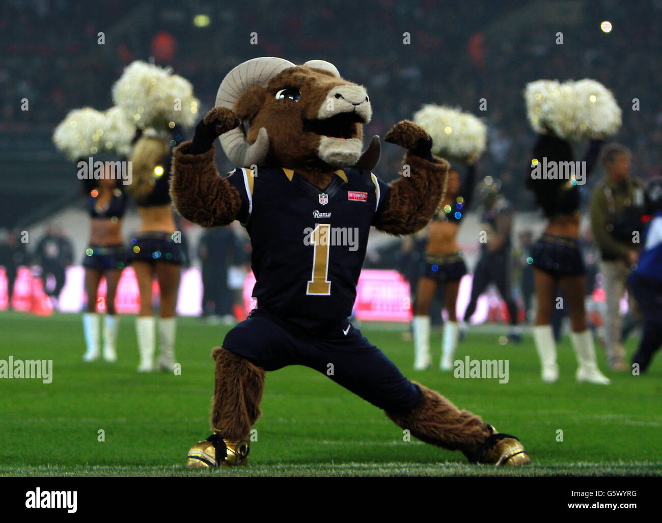 Los Angeles Rams' Mascot Rampage prior to the NFL International Series  match at Twickenham, London Stock Photo - Alamy