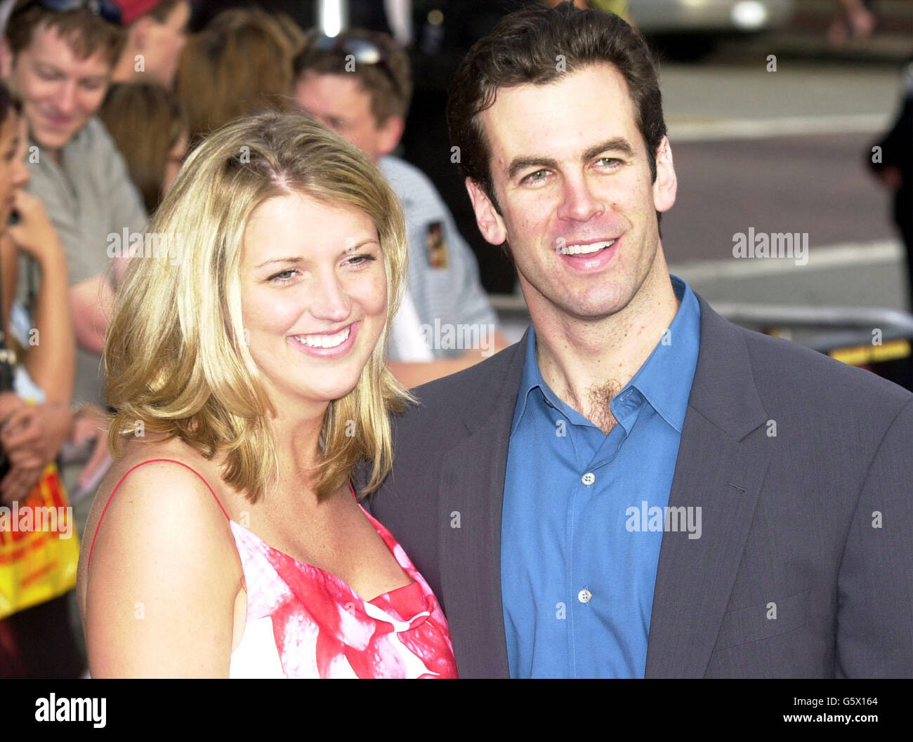 The Bachelor, Alex Michel with his 'fiancee' Laraine Newman arrive to the premiere of The Sum Of All Fears,' in Los Angeles. Stock Photo