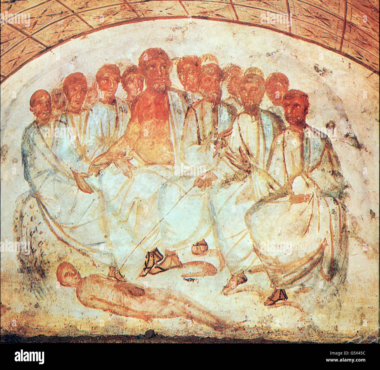 medicine,ancient world,meeting of medical doctors with patient,fresco