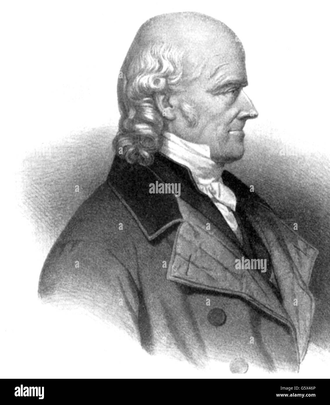Hahnemann, Christian Friedrich Samuel, 10.4.1755 - 2.7.1843, German physician / medical doctor, half length, after drawing by Nicolas-Eustache Maurin (1795 - 1850), lithograph by Roselin, Paris, circa 1840, Stock Photo