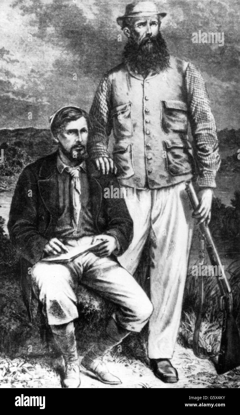 Speke, John Hanning, 4.8.1827 - 15.9.1864, British explorer of the African continent, full length, with James Grant, illustration to 'The Discovery of the Sources of the Nile' by John Hanning Speke, 1863, Stock Photo