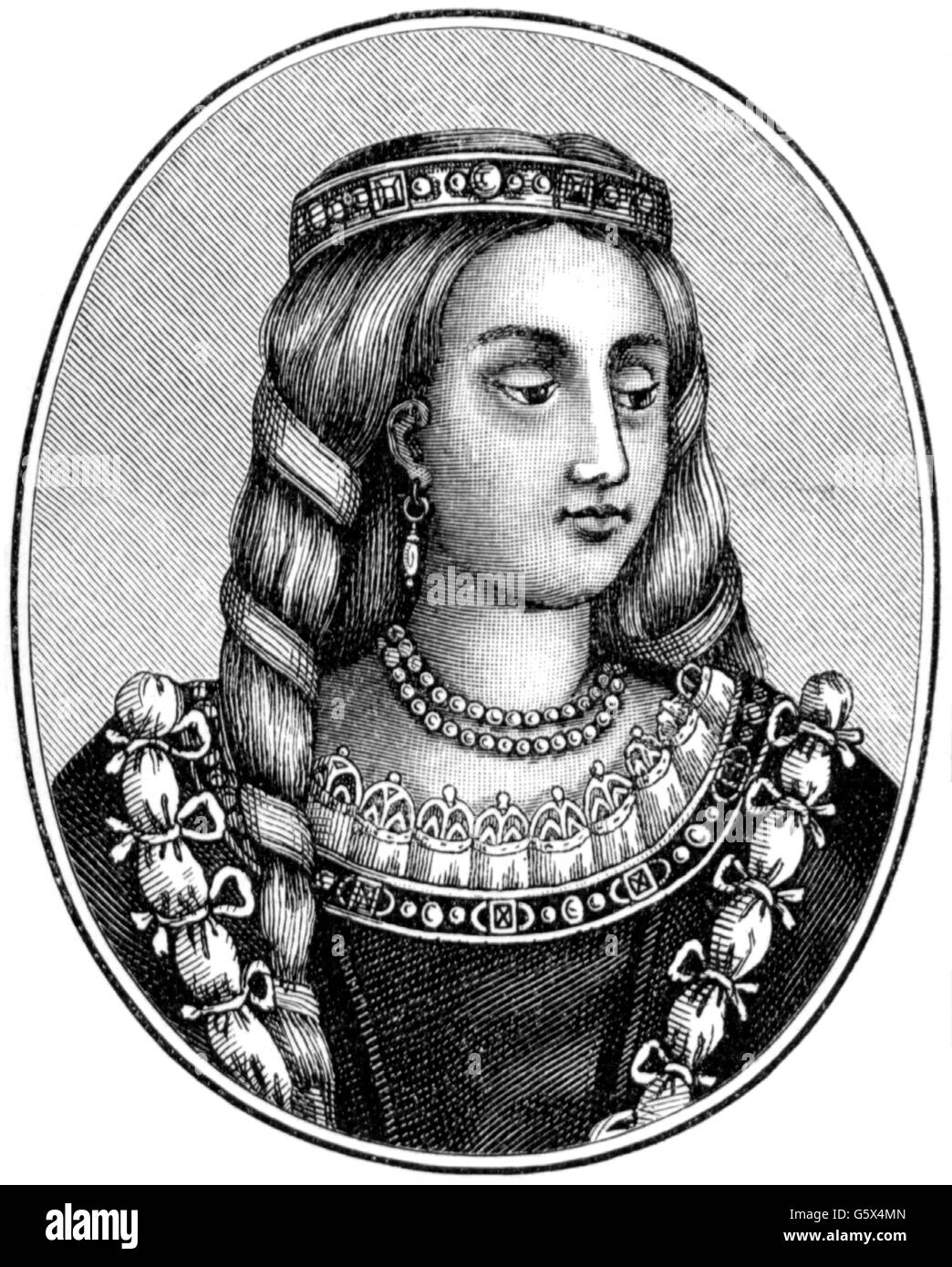 Joan Beaufort, circa 1404 - 15.7.1445, Queen of Scotland 2.2.1424 - 21.2.1437, regent 1437 - 1439, portrait, wood engraving, 19th century, Artist's Copyright has not to be cleared Stock Photo