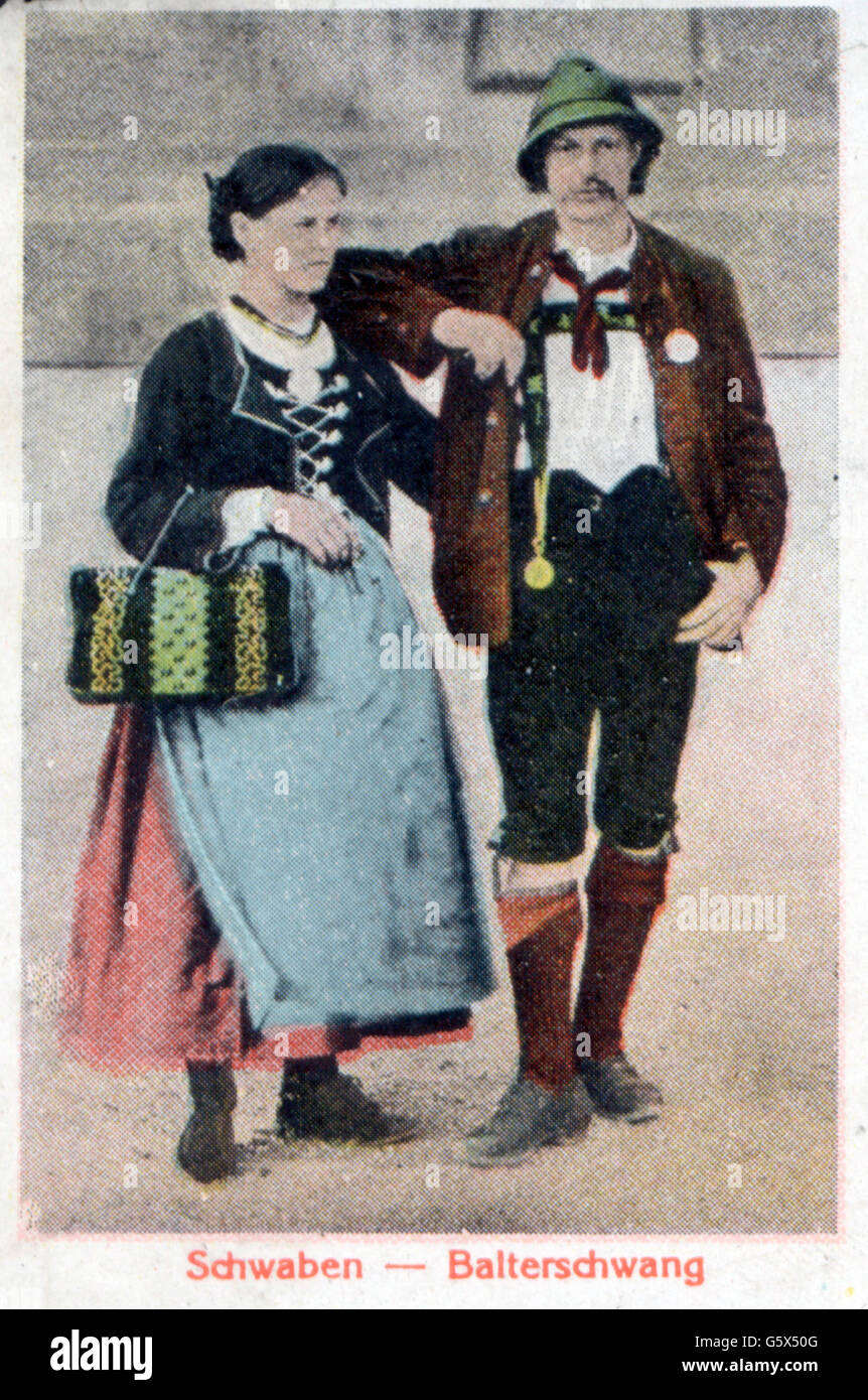 fashion, traditional costume, Swabia, traditional costumes from  Balderschwang, Allgaeu, poster stamp, circa 1910,  Additional-Rights-Clearences-Not Available Stock Photo - Alamy