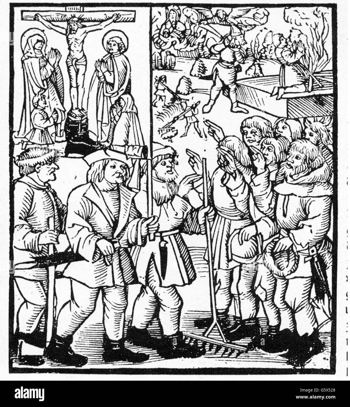 Bohm, Hans, circa 1458 - 19.7.1476, German herdsman, musician and preacher, half length, preaching, woodcut, 1493, Stock Photo