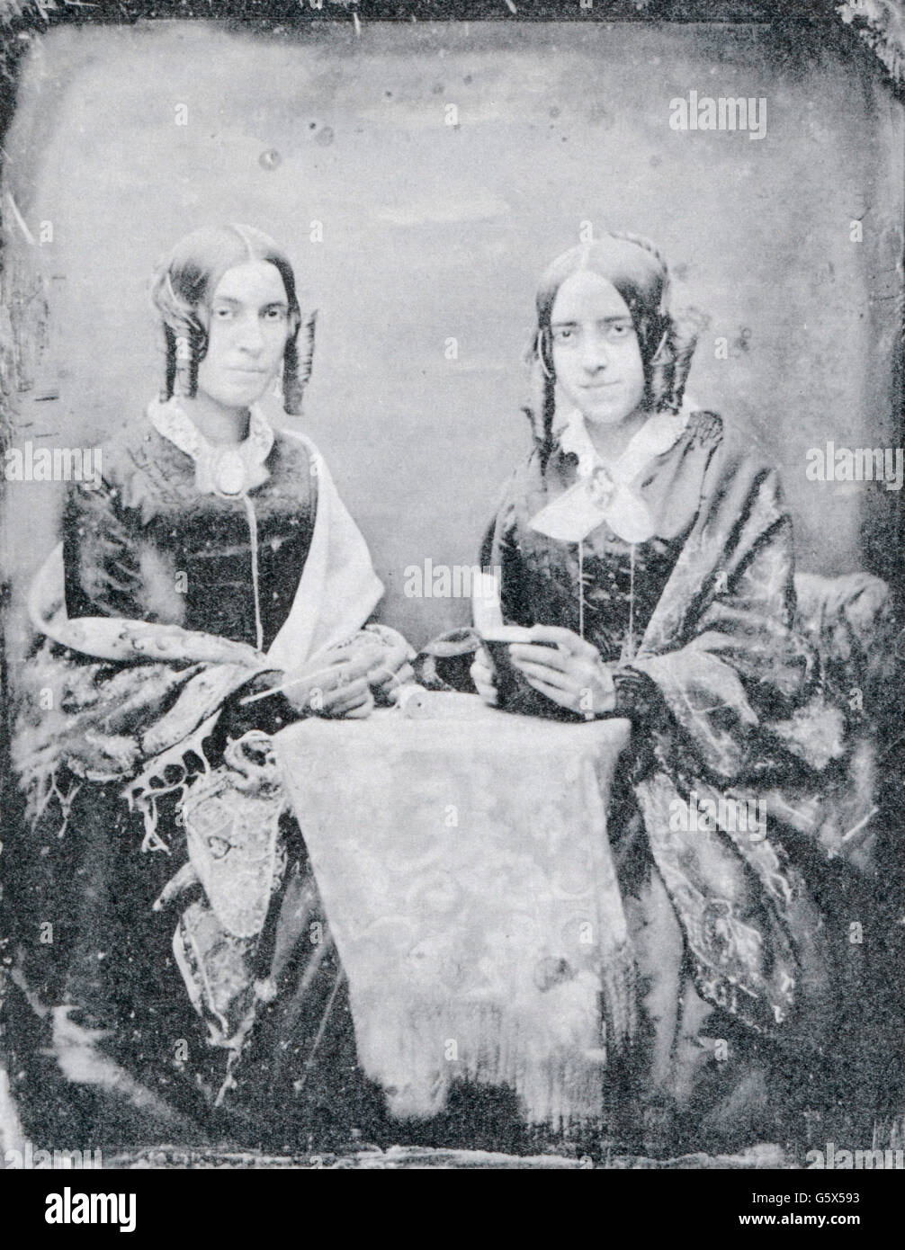 photography, daguerreotype, two sisters, by Antoine Claudet (1797 - 1867), circa 1850, Additional-Rights-Clearences-Not Available Stock Photo