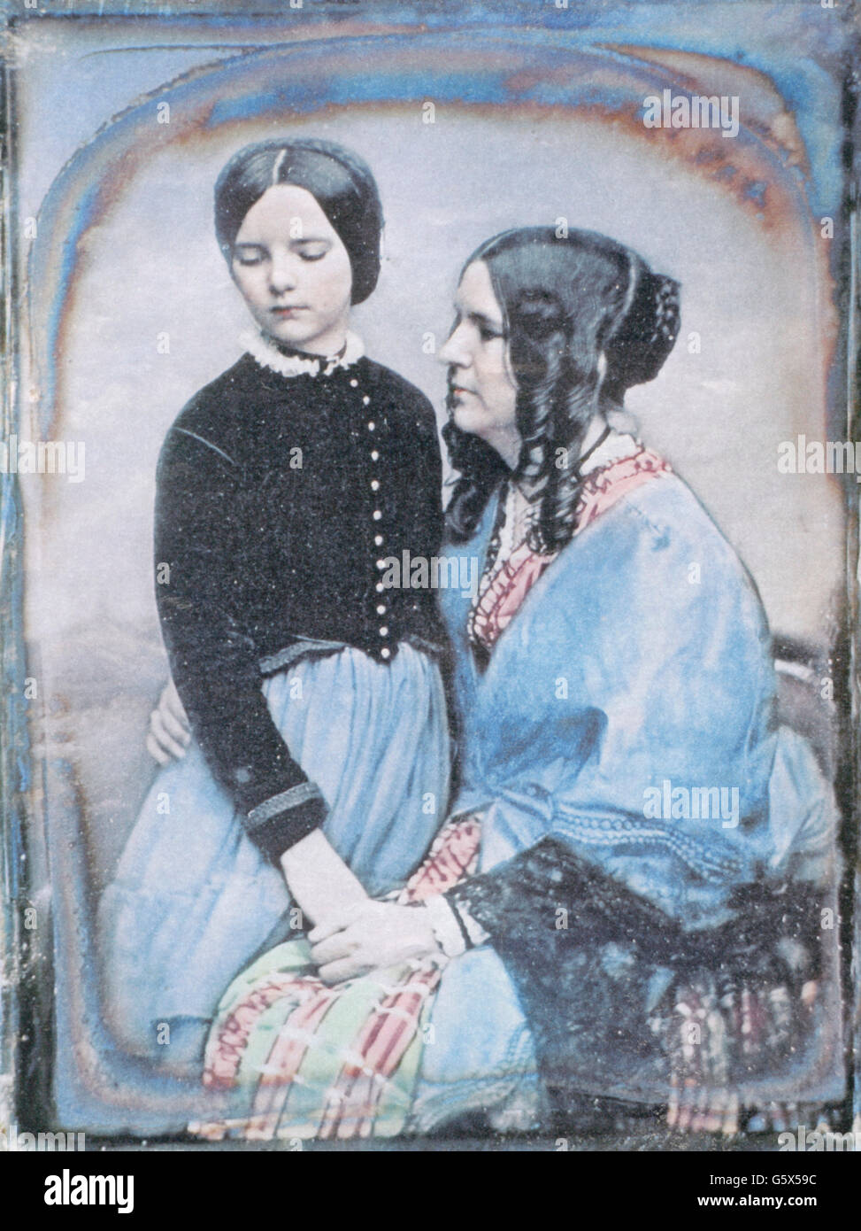 photography, daguerreotype, mother and daughter, by William Edward Kilburn (1818 - 1891), circa 1846, Additional-Rights-Clearences-Not Available Stock Photo