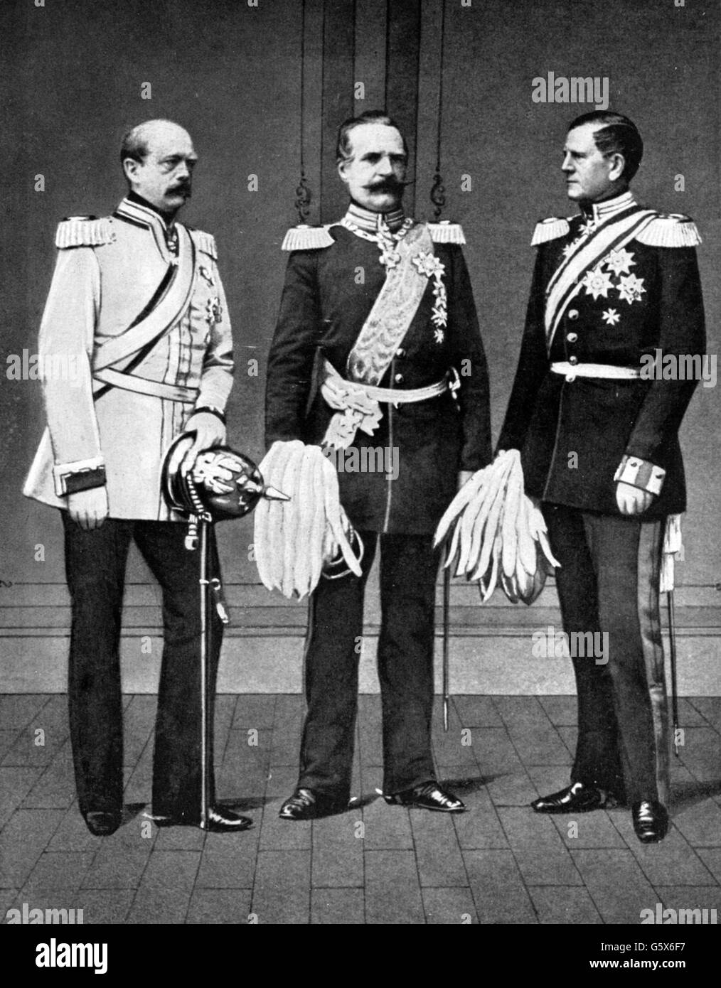 Bismarck, Otto von, 1.4.1815 - 30.7.1898, German politician, Prussian Prime Minister 1862 - 1890, full length, with minister of war Albrecht von Roon and Chief of General staff Helmuth von Moltke, 1861, Stock Photo