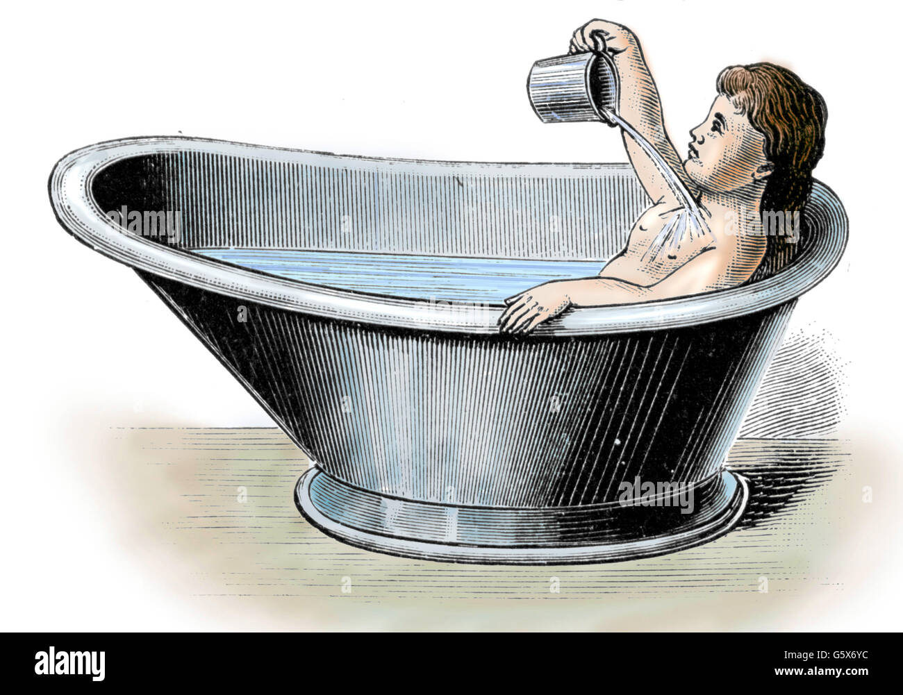 medicine, treatment, child in sitzbath, wood engraving, out of Anna