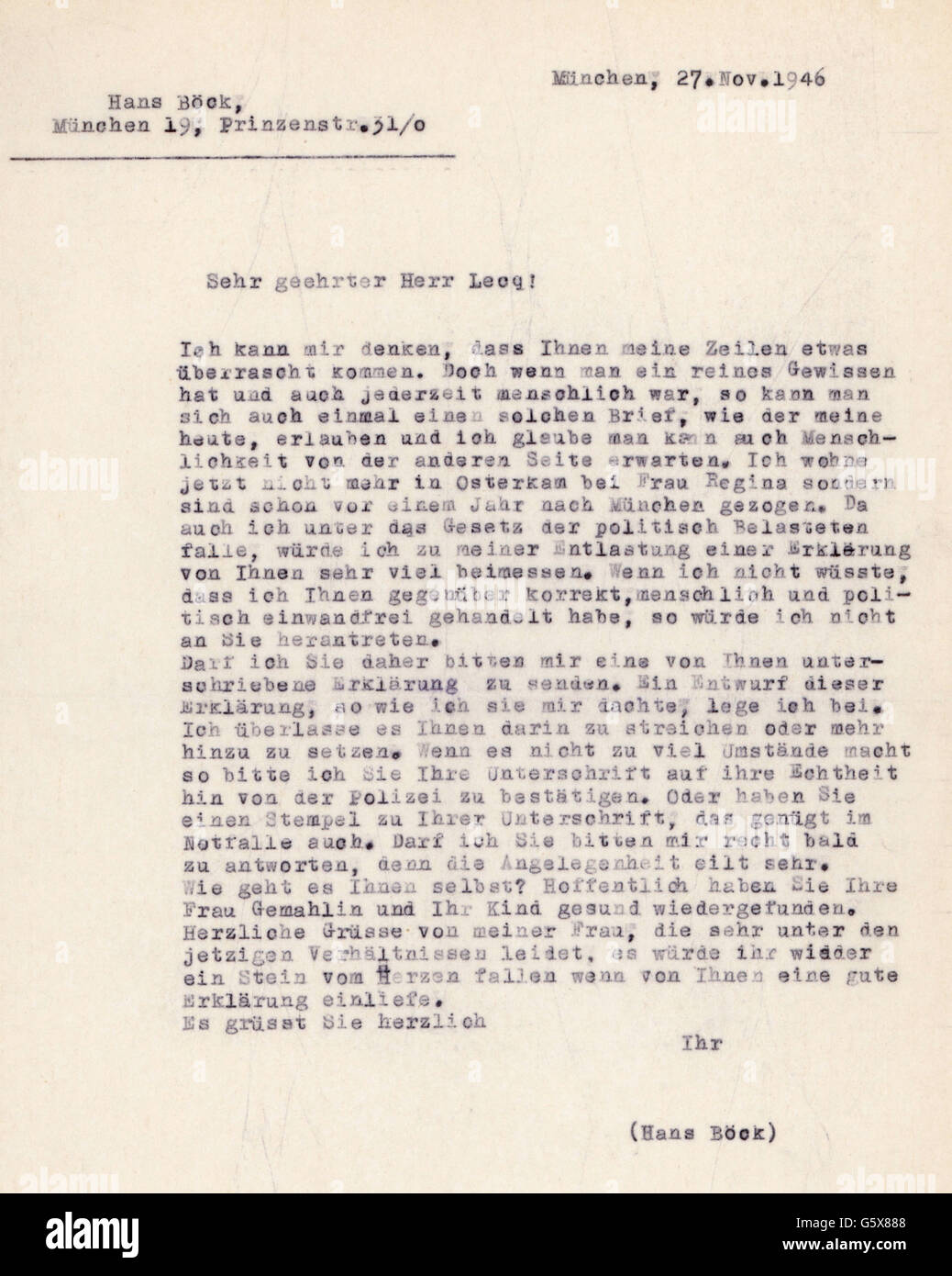 post war period, denazification, correspondence, letter of the German