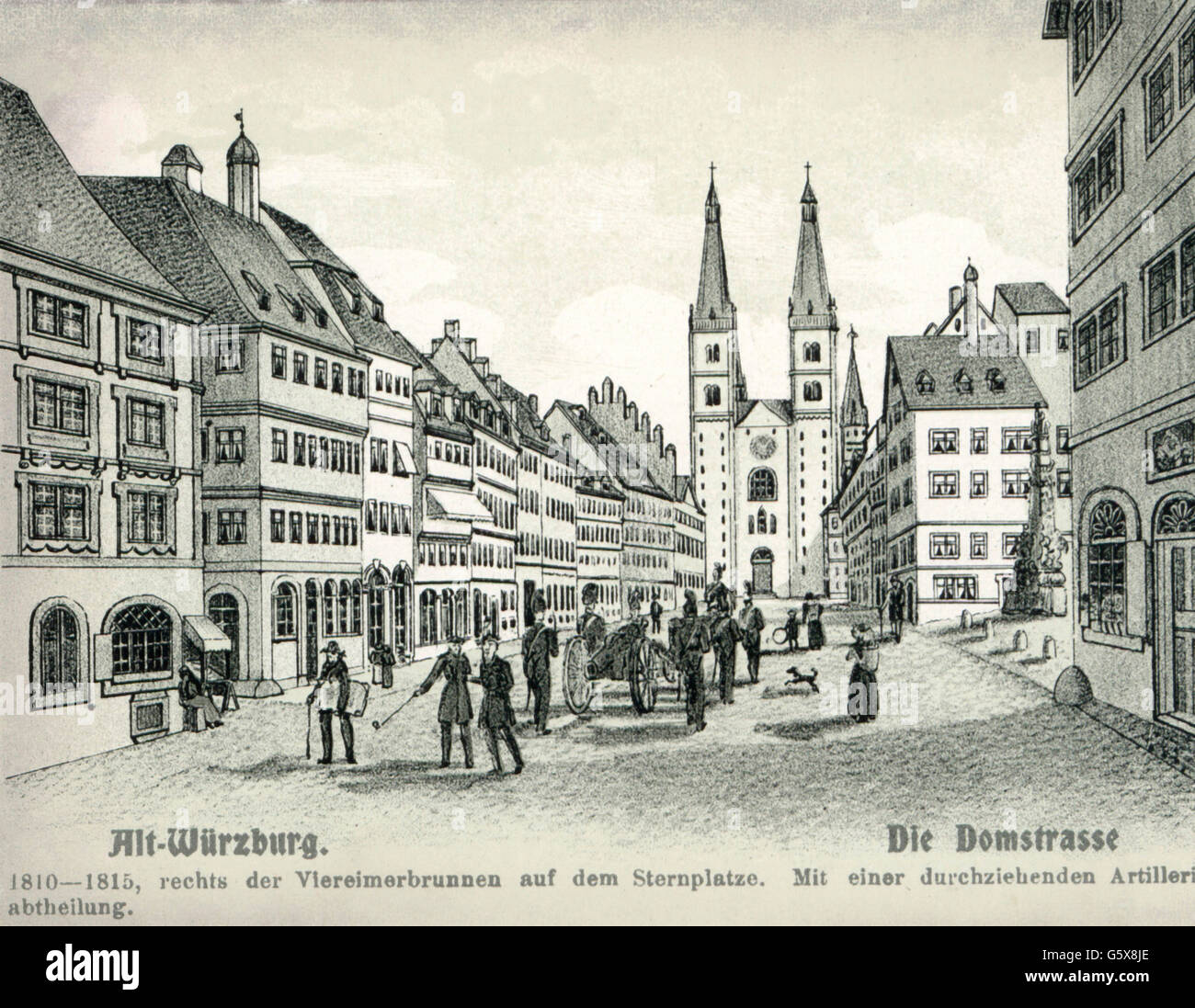 geography / travel, Germany, Wuerzburg, streets, Domstrasse, 1810 - 1815, Additional-Rights-Clearences-Not Available Stock Photo