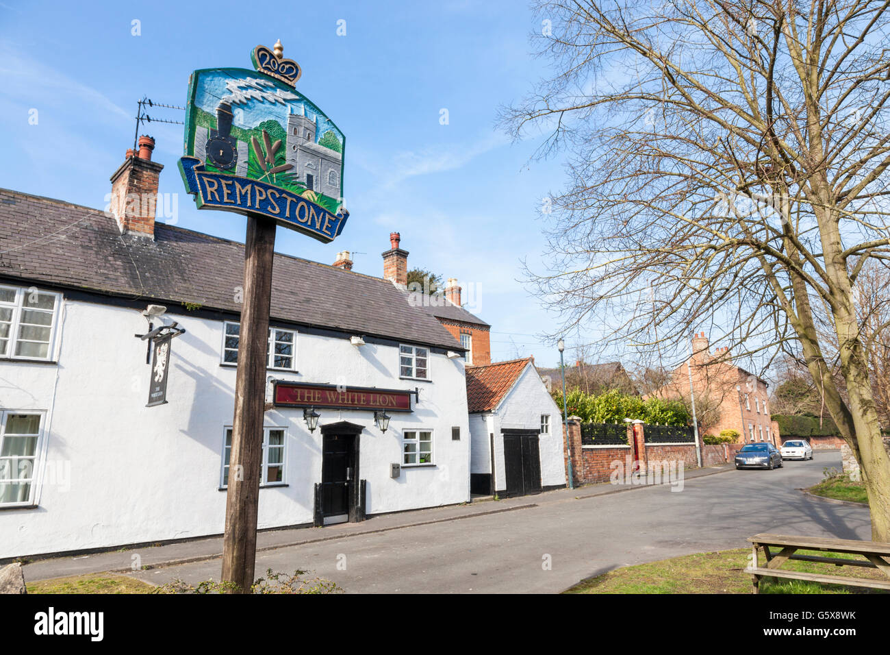 Sign and pub in the small village of Rempstone, Nottinghamshire, England, UK Stock Photo