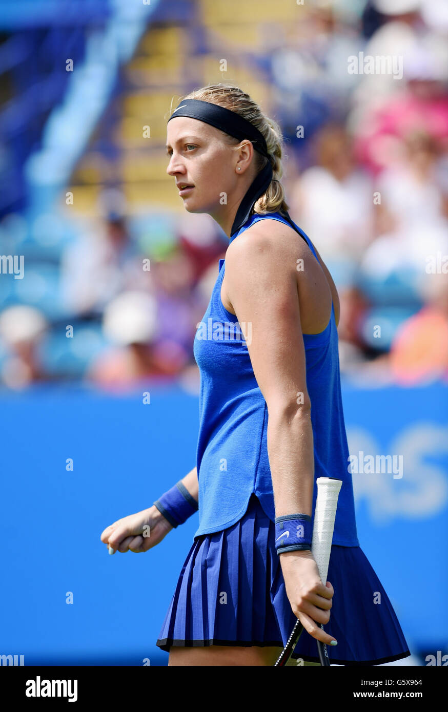 Editorial Use Only - Petra Kvitova of the Czech Republic reacts after winning a point against Timea Babos of Hungary at the Aegon International tennis tournament at Devonshire Park  in Eastbourne. June 21, 2016. Simon  Dack / Telephoto Images Stock Photo