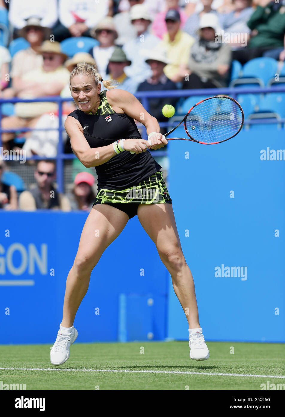 Timea Babos of Hungary in action against Petra Kvitova of the Czech Republic at the Aegon International tennis tournament at Devonshire Park  in Eastbourne. June 21, 2016. Simon  Dack / Telephoto Images Stock Photo