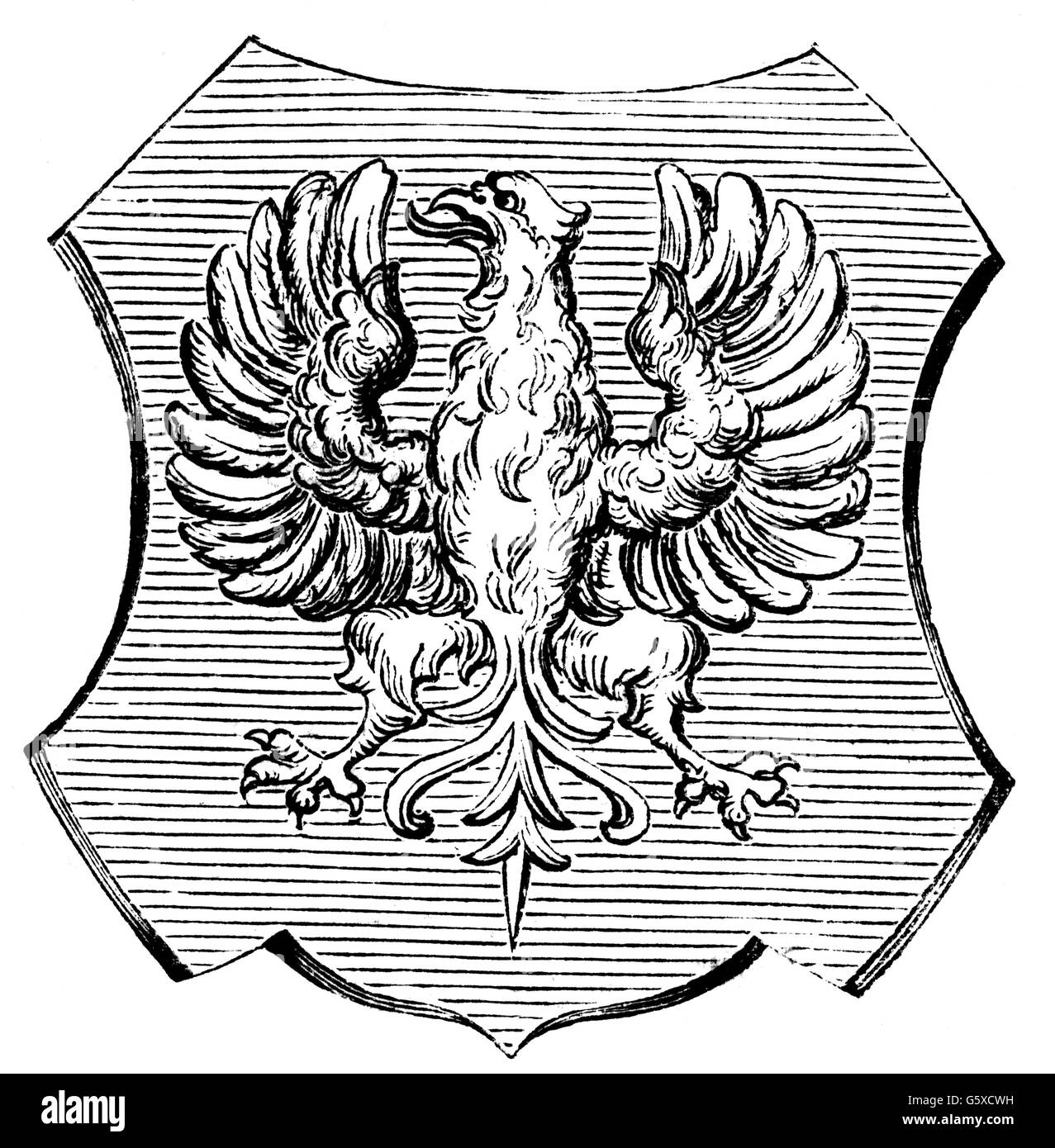 heraldry, coat of arms, Germany, city arms, Arnsberg, wood engraving, 1875, Additional-Rights-Clearences-Not Available Stock Photo