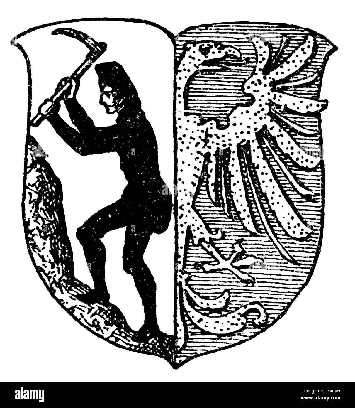 heraldry, coat of arms, Poland, city arms, Bytom, wood engraving, 1892, Additional-Rights-Clearences-Not Available Stock Photo