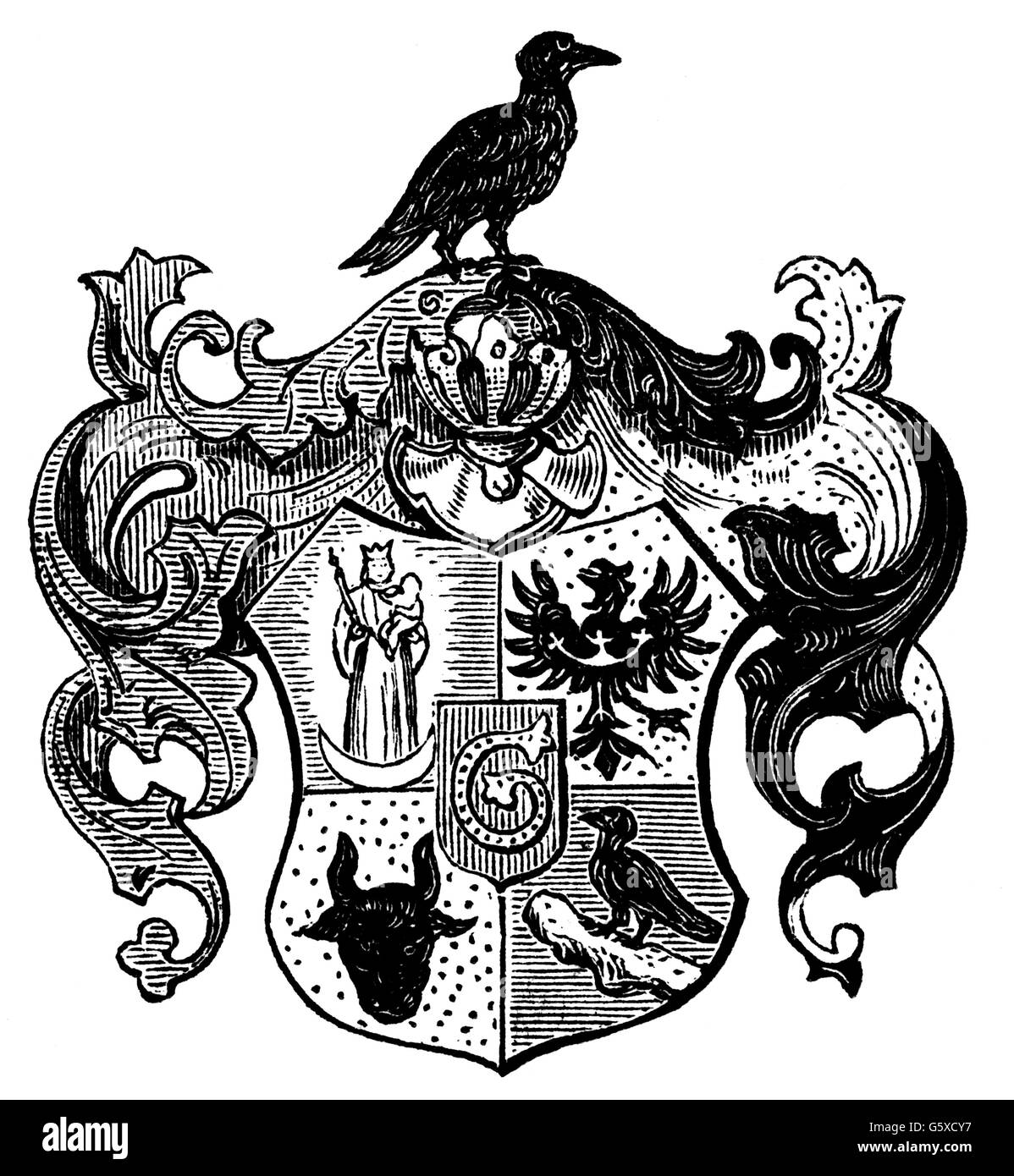 heraldry, coat of arms, Poland, city arms, Glogow, wood engraving, 1892, Additional-Rights-Clearences-Not Available Stock Photo