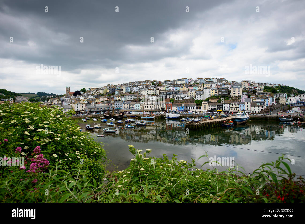 Brixham is a small fishing town and civil parish in the district of Torbay in the county of Devon, in the south-west of England. Stock Photo