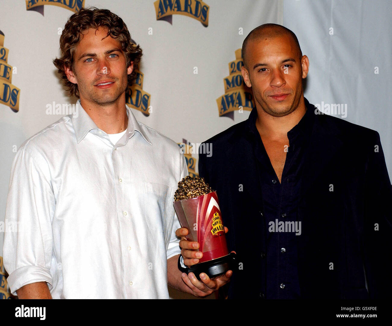 Paul Walker and Vin Diesel pose with their Award for 'Best onscreen