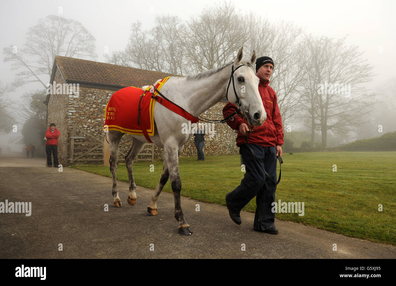 Horse Racing David Pipe Stable Visit Pond House. Grands Crus is lead out during the visit to
