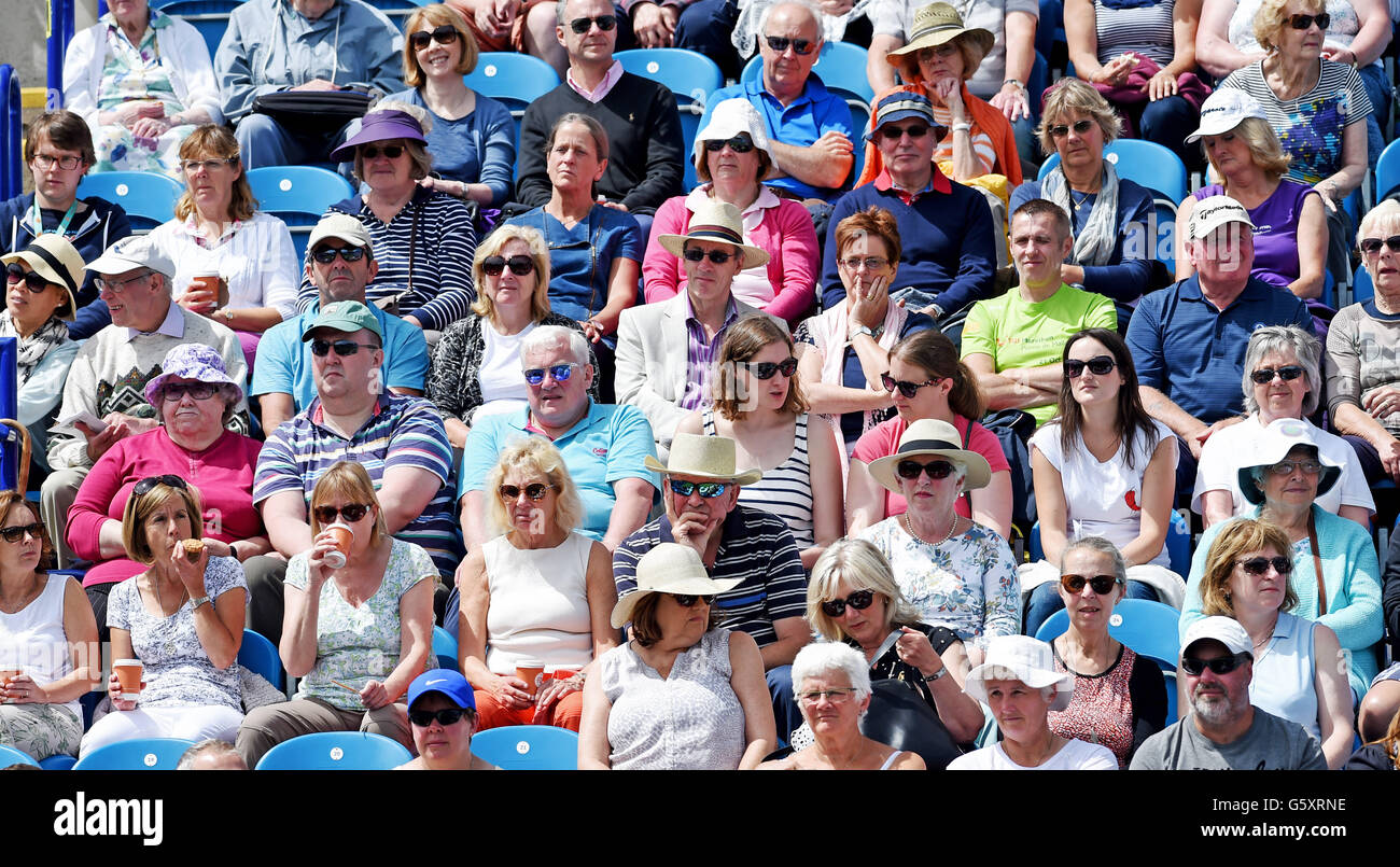 Fans enjoy the beautiful sunny weather at the Aegon International tennis tournament at Devonshire Park  in Eastbourne. June 21, 2016. Simon  Dack / Telephoto Images Stock Photo