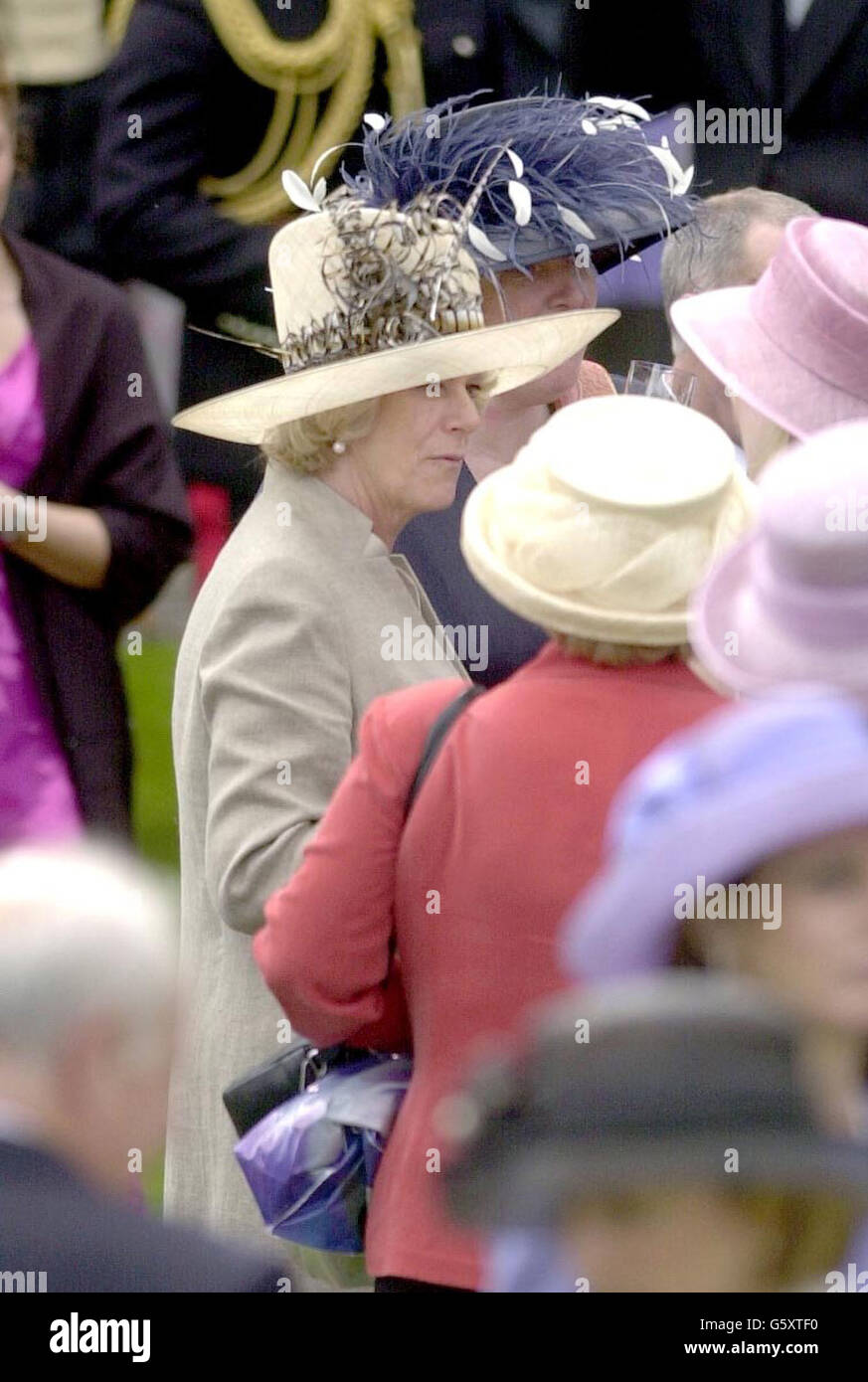 Camilla Parker-Bowles chats with crowds outside Holyrood House at the Royal Garden Party, Edinburgh. Stock Photo
